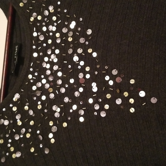 Elegant BLACK RIVET Knitted Dark Grey Dress Long Sleeves w Sequins Women Size S - Picture 3 of 16